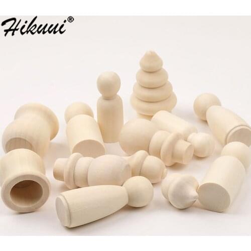 46 Pcs Unfinished Wooden Peg Doll Body Shape DIY Paint Arts Crafts Snowman Acorn Christmas Tree DIY Set