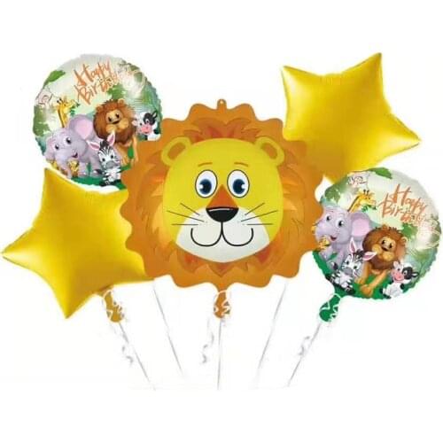 5pcs Cartoon Jungle Animals Foil Helium Balloon Happy Birthday Jungle Boy Girl Party Decorations Kids Toy Baby Shower Air Balls