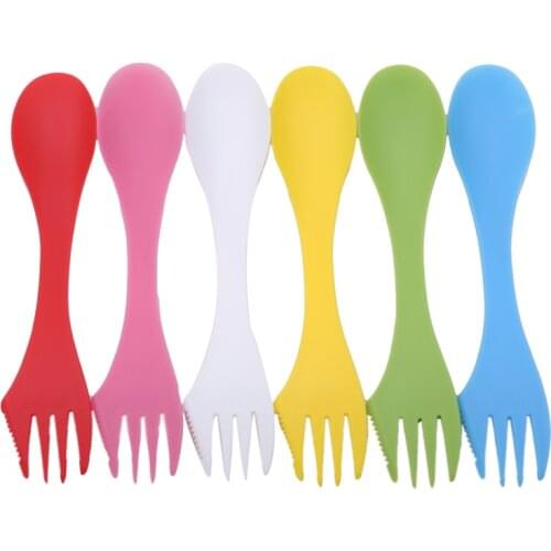 6Pcs/set 3 In 1 Spoon Fork Multi-functional Outdoor Tools Salad Fruit Spoon Camping Hiking Utensils Travel Fork Spoon Gadgets