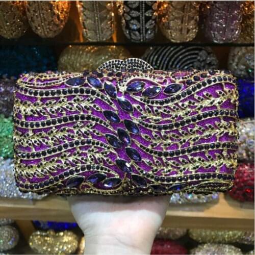 XIYUAN BRADN Hollow Out Crystal wallet Womens Fashion purple Evening Purses and Handbags Wedding Party Minaudiere Clutch Bag