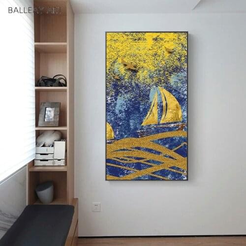 BALLEAY ART Yellow Leaf Poster and Prints Abstract Canvas Painting For Living Room Wall Art Painting Home Nature Canvas Pcitures
