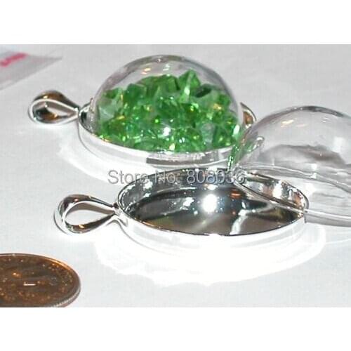 Free shipping 20sets/lot silver color 20mm glass dome globe & pendant base set & necklace glass vial pendant glass cover