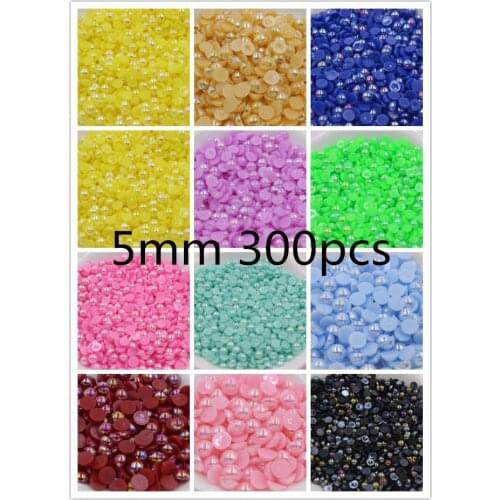 Free Shipping 300Pcs/lot Size 5mm AB Color Imitation Pearls Half Round Flatback Beads DIY Decoration
