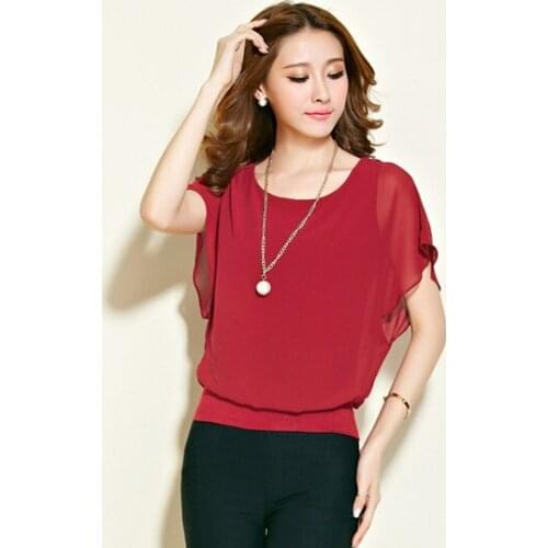 New Fashion Womens Summer Short-sleeve Top Ladies Chiffon Blouses Shirts Female Elegant Batwing Casual Clothing