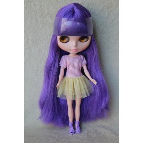 Blygirl Blyth doll Purple bangs straight hair nude doll No.3502 ordinary body 7 joints DIY dolls for their own makeup
