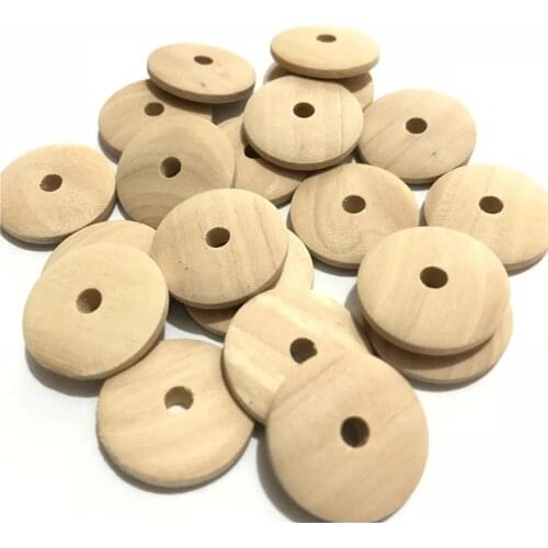 Natural Wood Flat Round Beads Hole Loose Spacer Charm Jewelry Findings Unfinished Wood Color Kids Wooden Beads 15/20/25/30mm