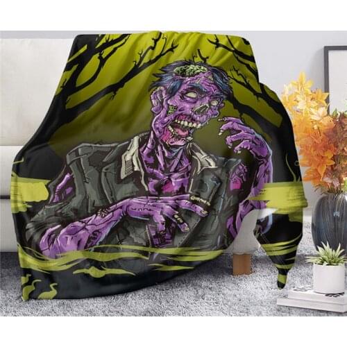 Happy Halloween Design Fleece Blanket Funny Cartoon Zombie Printing Bedspreads Thick and Warm Travel Throw Blanket Adult Manta