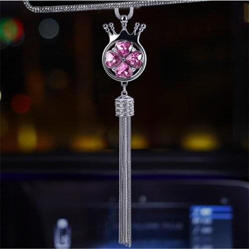 Crystal crown creative korea cute female car interior decoration four-leaf clover car rearview mirror perfume pendant