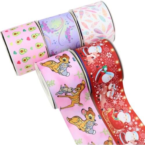 Hallown Merry Christmas Avocado Deer Cartoon Printed Grosgrain Ribbon Party Decoration 10 Yard DIY Bow Bag Material Handmade