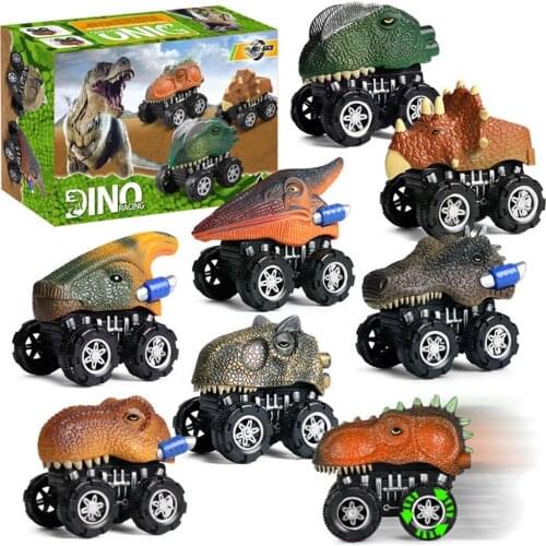 8pcs Kids Pull Back Dinosaur Model Toy Baby Car Pull Back Car Dino Toy With Big Tire Wheel 3-14 Years Old Boy Girl Creative Gift