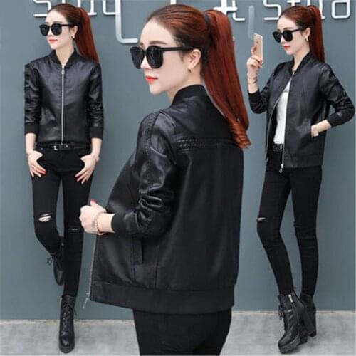 Fashion Spring Autumn Leather Jacket Womens Clothing 2020 New Plus Velvet Plus Size Autumn Winter Jacket Female Tops M619