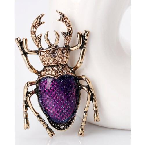 Fashion Vintage Beetle Brooch Black Purple Enamel Brooches Gifts for Women Rhinestone Animals Pins Jewelry Accessories