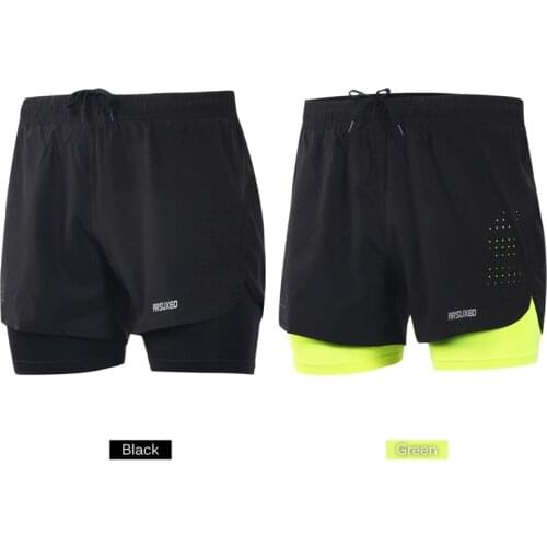 Arsuxeo B179 Mens Running Shorts Jogging Quick Drying 2-in-1 Breathable Active Training Exercise Cycling Shorts Longer Liner