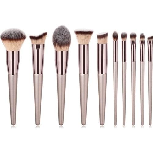 10pcs/set Makeup Brushes Set Champagne Gold Loose Powder Contour Blusher Liquid Cream Eyeshadow Cosmetics Brushes tools ZZ10A