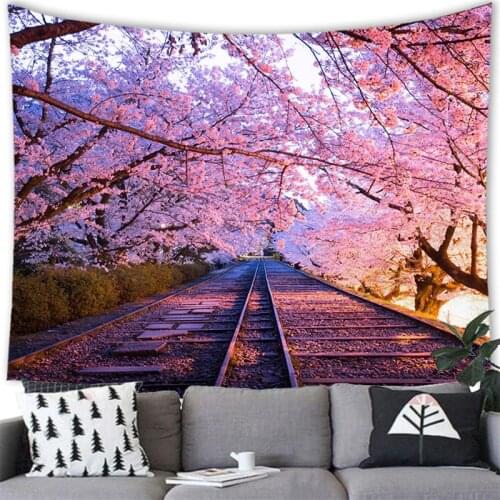 Pink Sakura Flower Tapestry Wall Hanging Romantic Cherry Blossoms Sun Blue Sky Bohemian Yoga Mat Home Bedroom Art Carpet