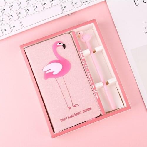 New Arrival Cute Pink A Flamingo Notebook gel pen set with box Diary Weekly Planner School Office Supplies Kawaii Stationery