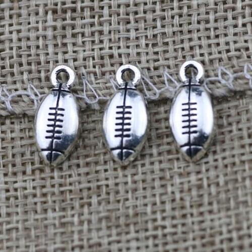 High Quality 50 Pieces/Lot 15mm*7mm Antique Silver Plated American Football Charm