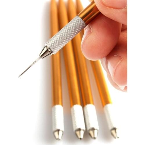 New Design Gold 3D Manual Embroidery Pen Used Round Fog Needle For Microblading Eyebrow Permanent Makeup with 10pcs Needles