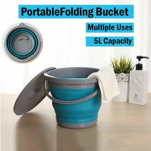 5L Foldable Bucket Car Wash Outdoor Fishing Round Bathroom Kitchen Bucket With Lid Large Capacity Save Space