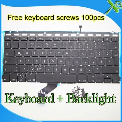 Brand New TR Turkish Turkey keyboard+Backlight Backlit+100pcs keyboard screws For MacBook Pro Retina 13.3" A1425 2012 Year