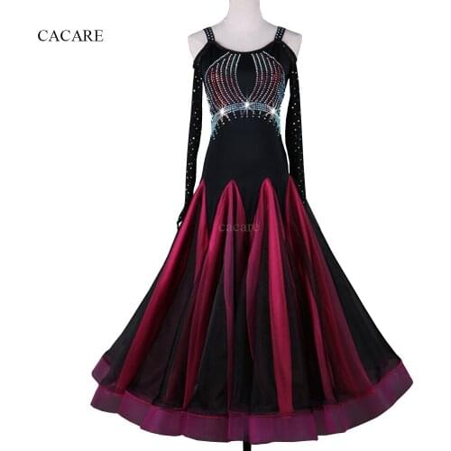 Standard Ballroom Dress CHEAPEST Ballroom Dance Competition Dresses Waltz Dress D0392 Rhinestones Long Net Sleeve Big Sheer Hem