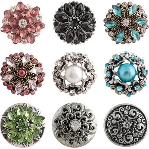 Rhinestone Flower 20mm Metal snap button jewelry DIY bracelet KD1043