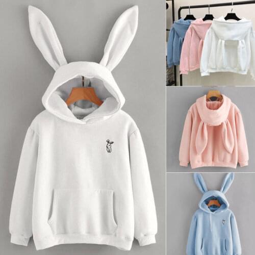 Women Spring Cute Bunny Printed Girl Hoodie Casual Long Sleeve Sweatshirt Pullover Ears Plus Size Top Sweatershirt Hot Sale