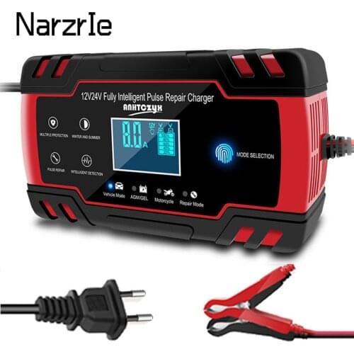 Car Battery Charger 12/24V 8A Touch Screen Pulse Repair LCD Fast Power Charging Wet Dry Lead Acid Digital LCD Display for Auto