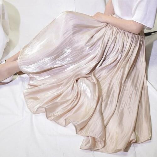 2020 Summer White Long Skirt Chic Brand Top Quality Pleated High Waist Women Pink Skirts Faldas Saias Jupe