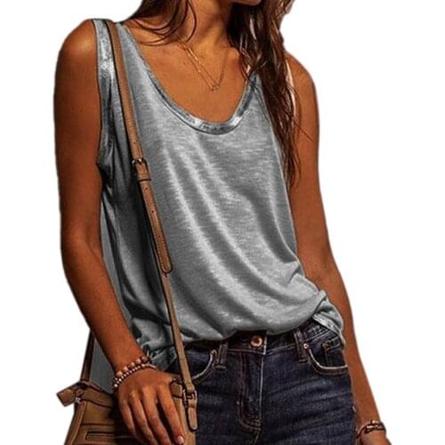 Vest Sleeveless Loose Blouse Women O Neck Gold Stamping Neckline Tank Top for Spring/Summer