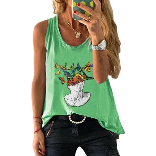 Women 100% Cotton Summer Vest Butterfly Print Oversized Steeveless Fashion Female Camisoles Graphic Vintage Tank Tops Streetwear