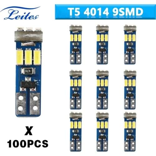100PCS T5 LED Lights 4014 9SMD Car Dome W1.2W W3W Interior Auto Side Wedge Dashboard Gauge Instrument Lamp Bulb Super Bright 12V