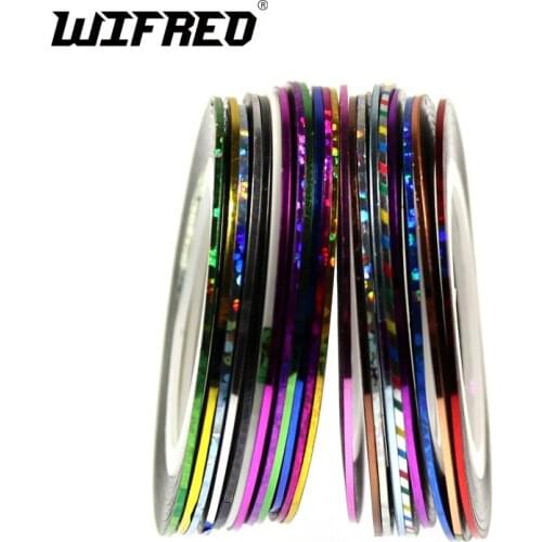 16PCS Random Color 0.8mm~1mm Narrow Tinsel Tape for Rod Bulding Glue Backing Tinsel Flashabou Line for Fly Tying Holographic