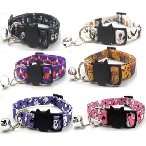 8 Pack Halloween Cat Collar Breakaway Buckle Cat Collar with Bell,Pumpkin Collars for Cats