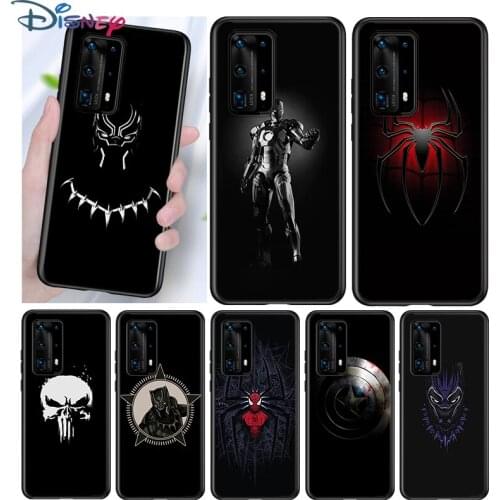 Marvel Dark Silicone Cover For Huawei P40 P30 P20 Pro P10 P9 P8 Lite E Plus 2019 2017 5G Black Phone Case