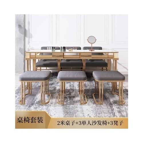 Net red light luxury nail furniture set marble iron nail table glass single double three economy