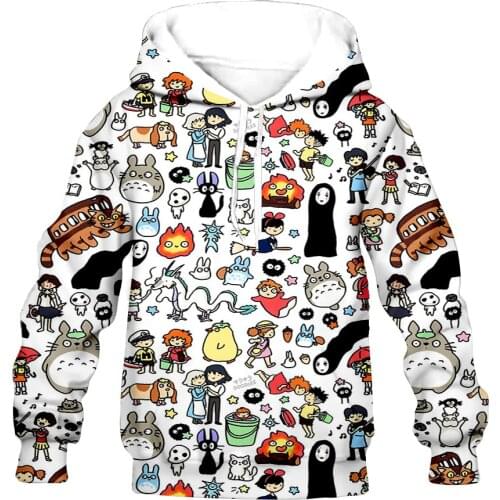 Kawaii Ghibli Doodle cartoon kid 3D print Flannelet Children zipper coat Sweatshirt/Hooded//family clothing design dropshipping