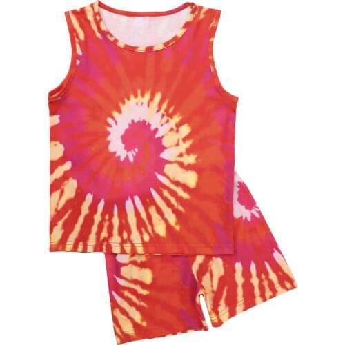 Childre Gymnastics Outfits Boys Girls Unisex Summer 2Pcs Set Tie Dye Print Breathable T-shirt and Shorts for Running Workout