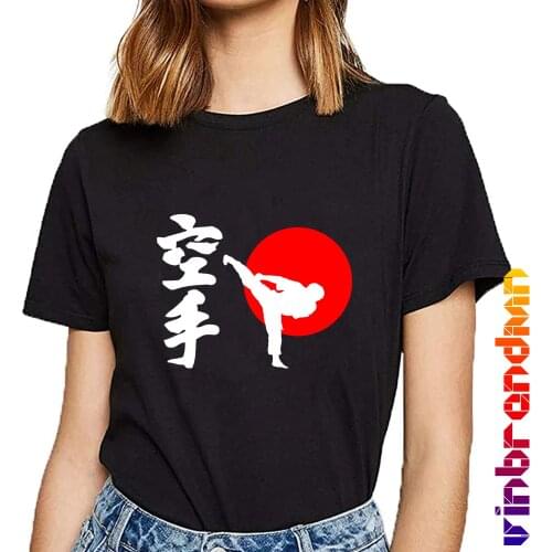 Japan Shotokan t shirts Kyokushinkai Kan Kyokushin Karate Women casual short sleeves cotton tops cool Kanji style Female tshirt