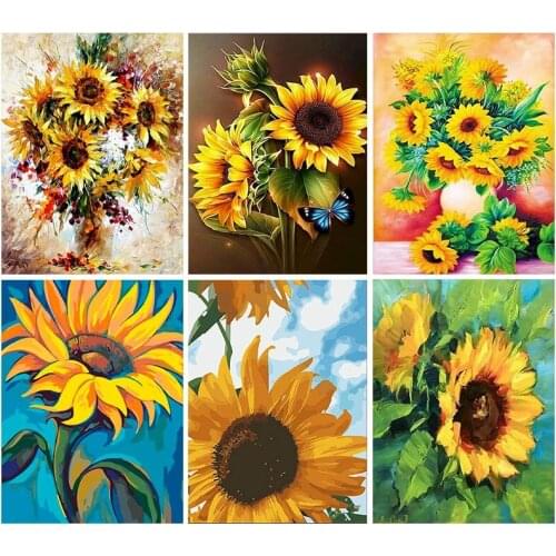 GATYZTORY 60x75cm DIY Painting By Numbers Sunflower HandPainted Oil Painting Canvas Colouring Unique Gift Home Decor