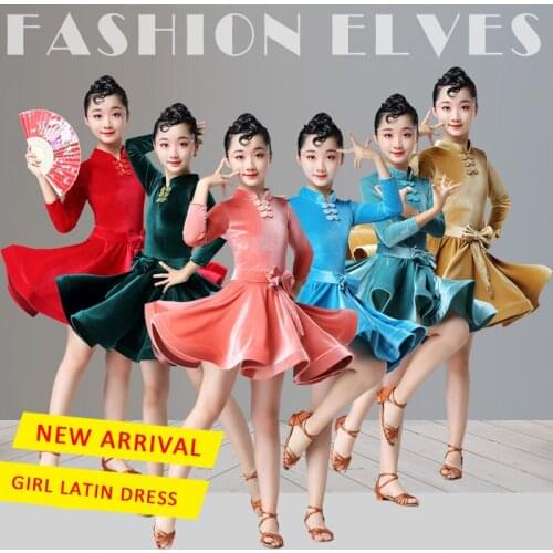 Classical Children Latin Dance Dress Long Sleeves Competition Dancing Dresses For Girls Cha Cha Samba Rumba Stage Outfits DL5176