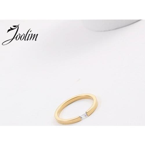 Joolim High End 18K Gold PVD Fashionable Symple Square Glass Rings for Women Stainless Steel Jewelry Wholesale