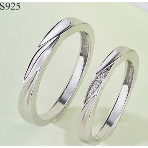 Genuine Real Pure Solid 925 Sterling Silver Couple Rings For Women Man Jewelry Cubic Zircon Female Male Lover Wedding Ring