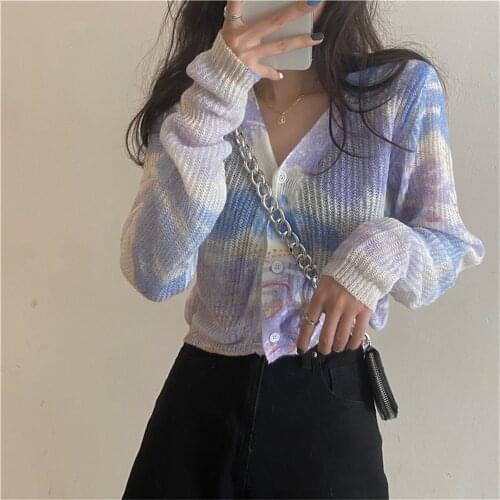 Alien Kitty Korean V-Neck Students Chic Women Tops Rainbow All Match Sweet Loose Elegant Femme Autumn Cardigans Knitted Sweaters