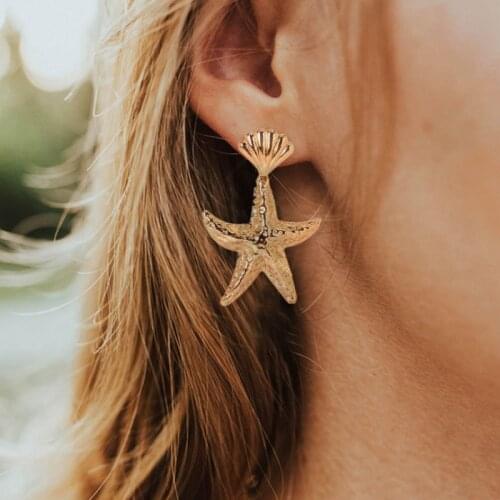 Summer New Ocean Starfish Korean Stud Earrings for Women Fashion Women Moon Earrings 2021 Ear Studs Jewelry