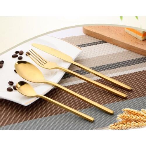 Top Selling Stainless Steel plated gold Western Food Dinnerware Cutlery Fork Knife & Scoop Tableware Cutlery Set SN1595