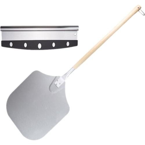 Alloy Pizza Peel Long Wooden Handle Pizza Cake Lifter Transfer Paddle Shovel for Home Kitchen Restaurant Bakery