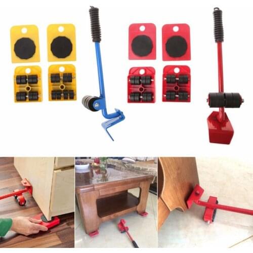 Furniture Mover Tool Set Furniture Transport Lifter Heavy Stuffs Moving Tool 4 Wheeled Mover Roller+1 Wheel Bar Hand Tools Set