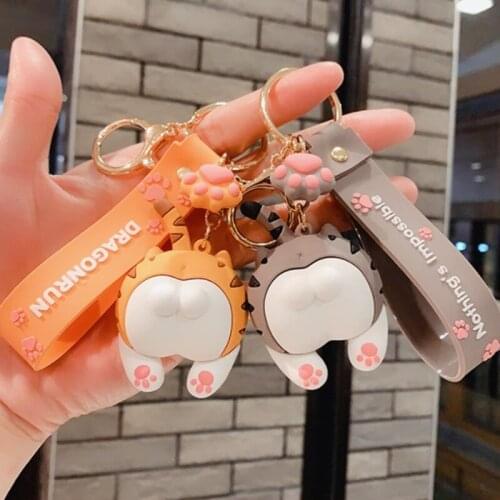 Cute Cat Butt Keychains Creative Cartoon Corgi Dog Car Key Chain Women Bag Pendant Girl Keyring Student Lovers Holiday Gifts