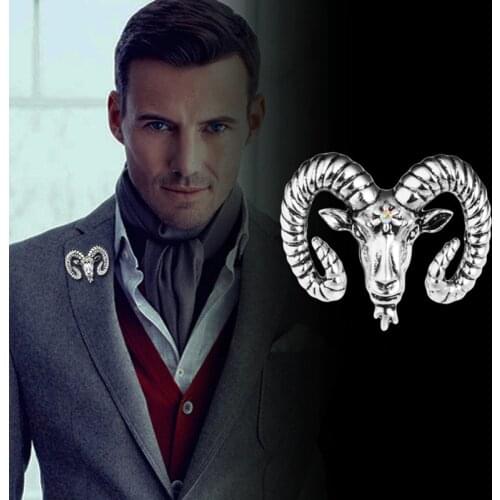 I-Remiel Fashion Retro Zinc Alloy Goat Head Brooch Male Suit Coat Badge Sheep Brooch Animal Lapel Pin Shirt Accessories for Men
